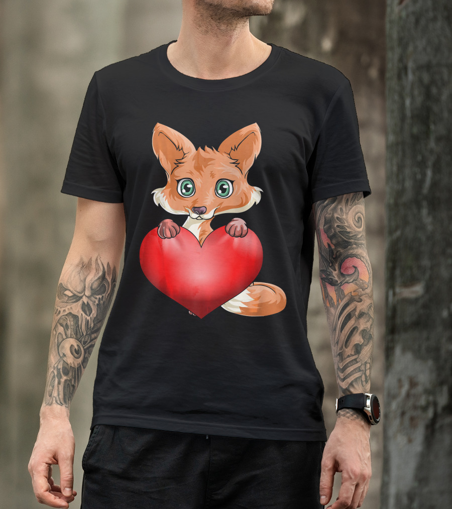 Valentines Day Fox Holding Heart T-Shirt