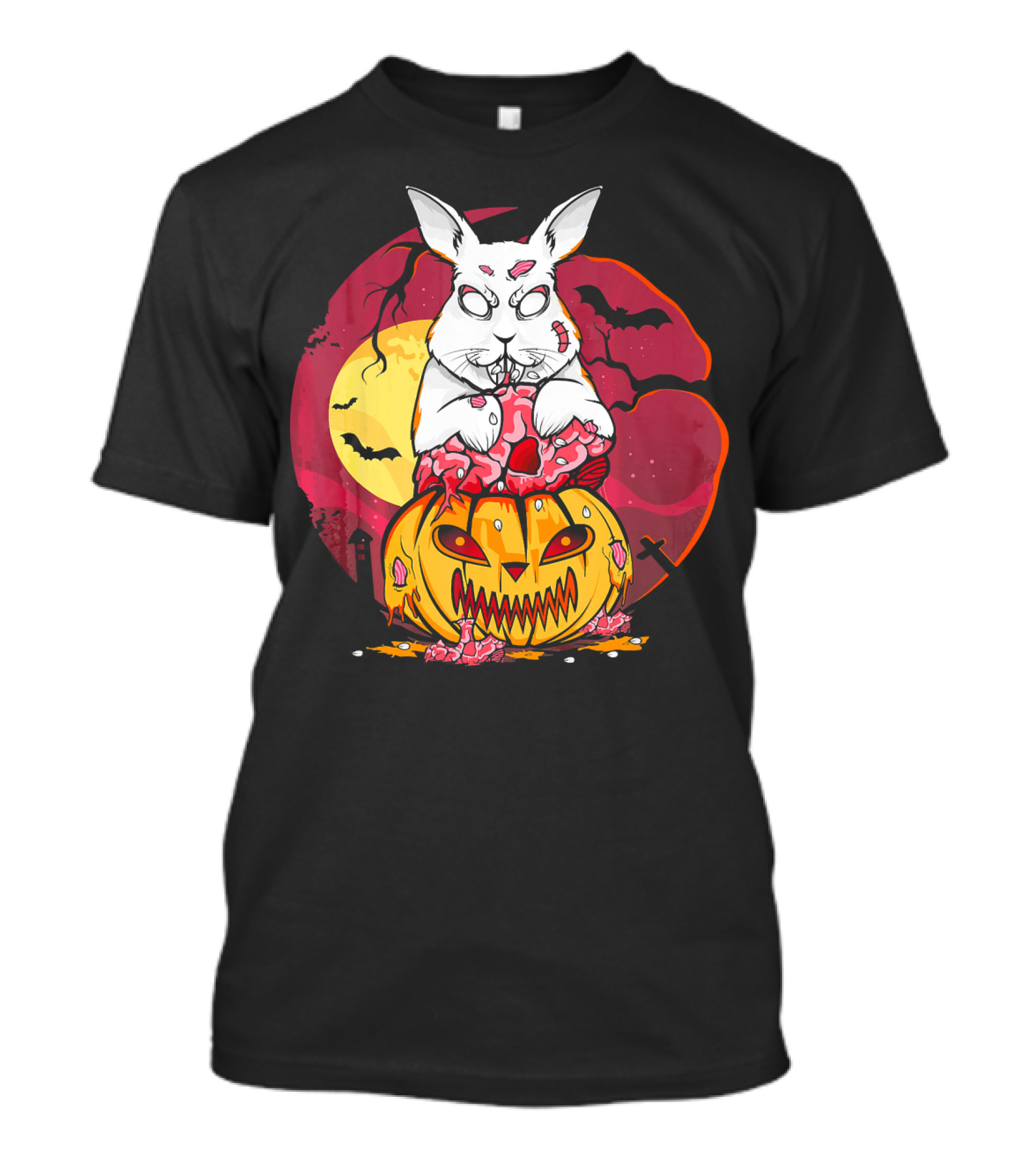 Zombie Bunny Halloween Evil Rabbit Jack O' Lantern Spooky Night T-Shirt