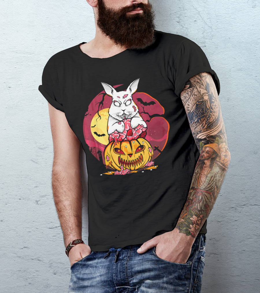 Zombie Bunny Halloween Evil Rabbit Jack O' Lantern Spooky Night T-Shirt