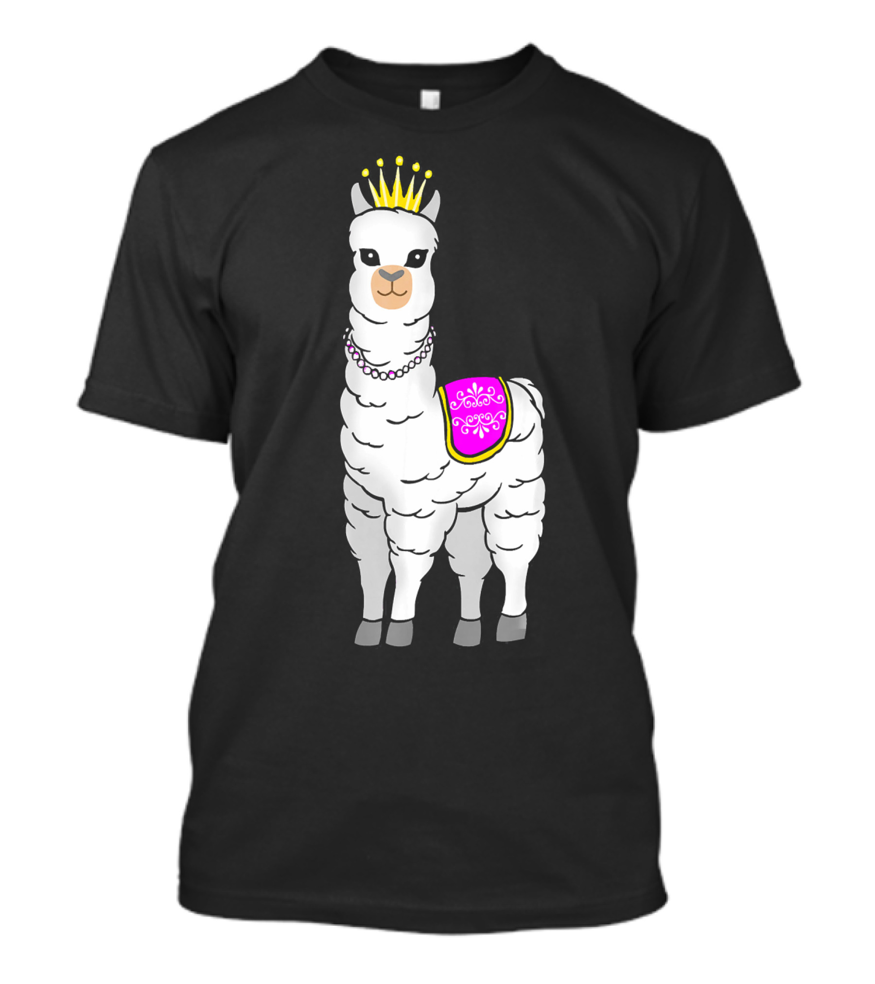 White Llama Alpaca Princess With Crown And Pearls T-Shirt