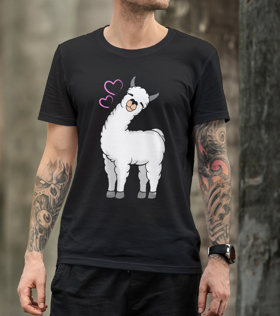 White Llama Alpaca With Pink Love Hearts T-Shirt