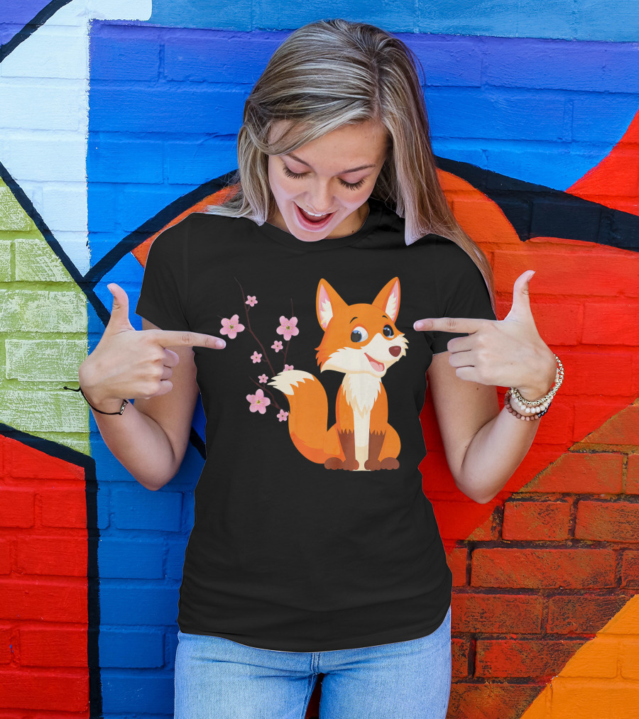 Vintage Fox Cherry Blossom Funny Japanese T-Shirt