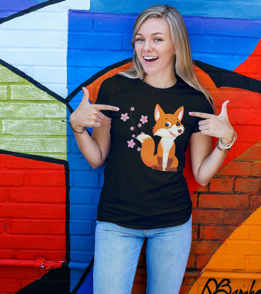 Vintage Fox Cherry Blossom Funny Japanese T-Shirt