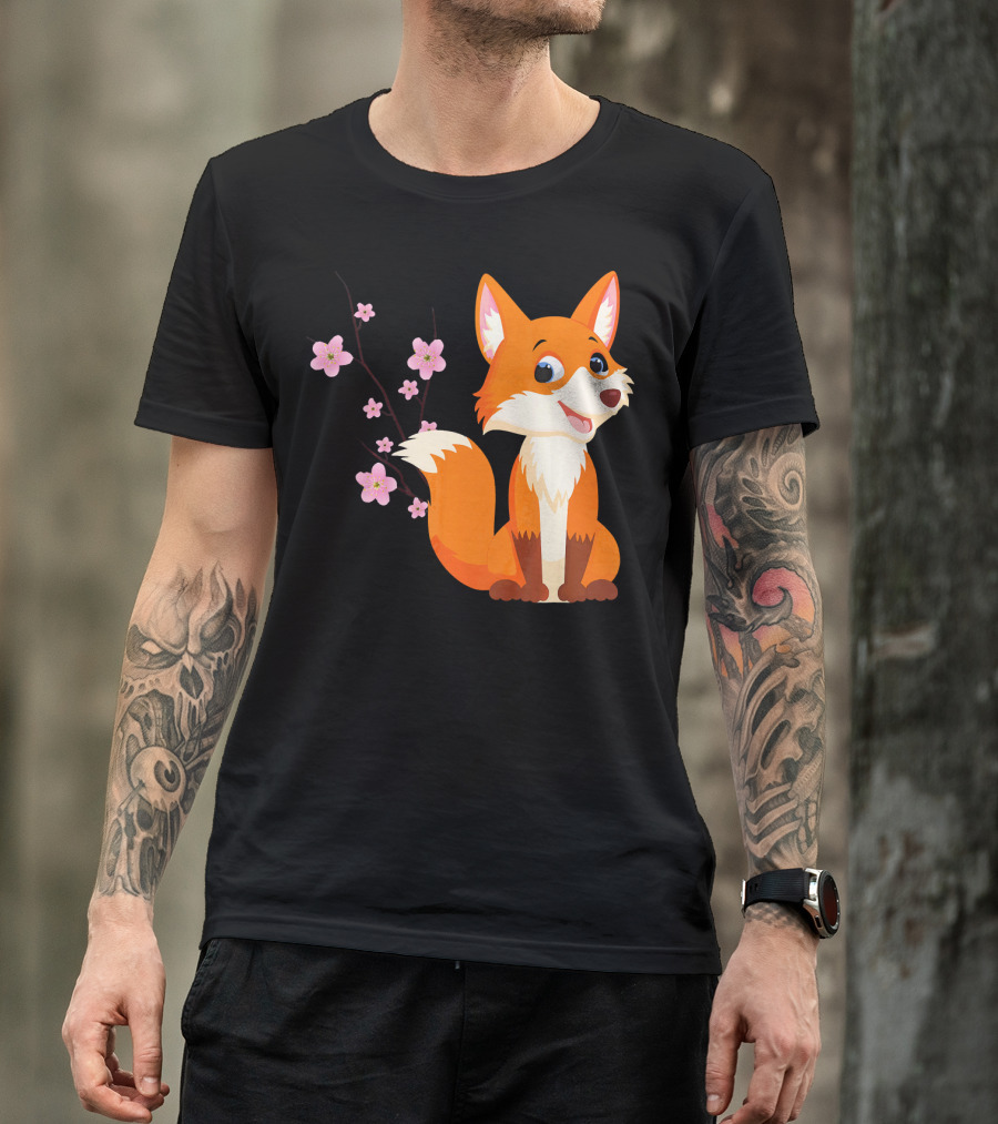 Vintage Fox Cherry Blossom Funny Japanese T-Shirt