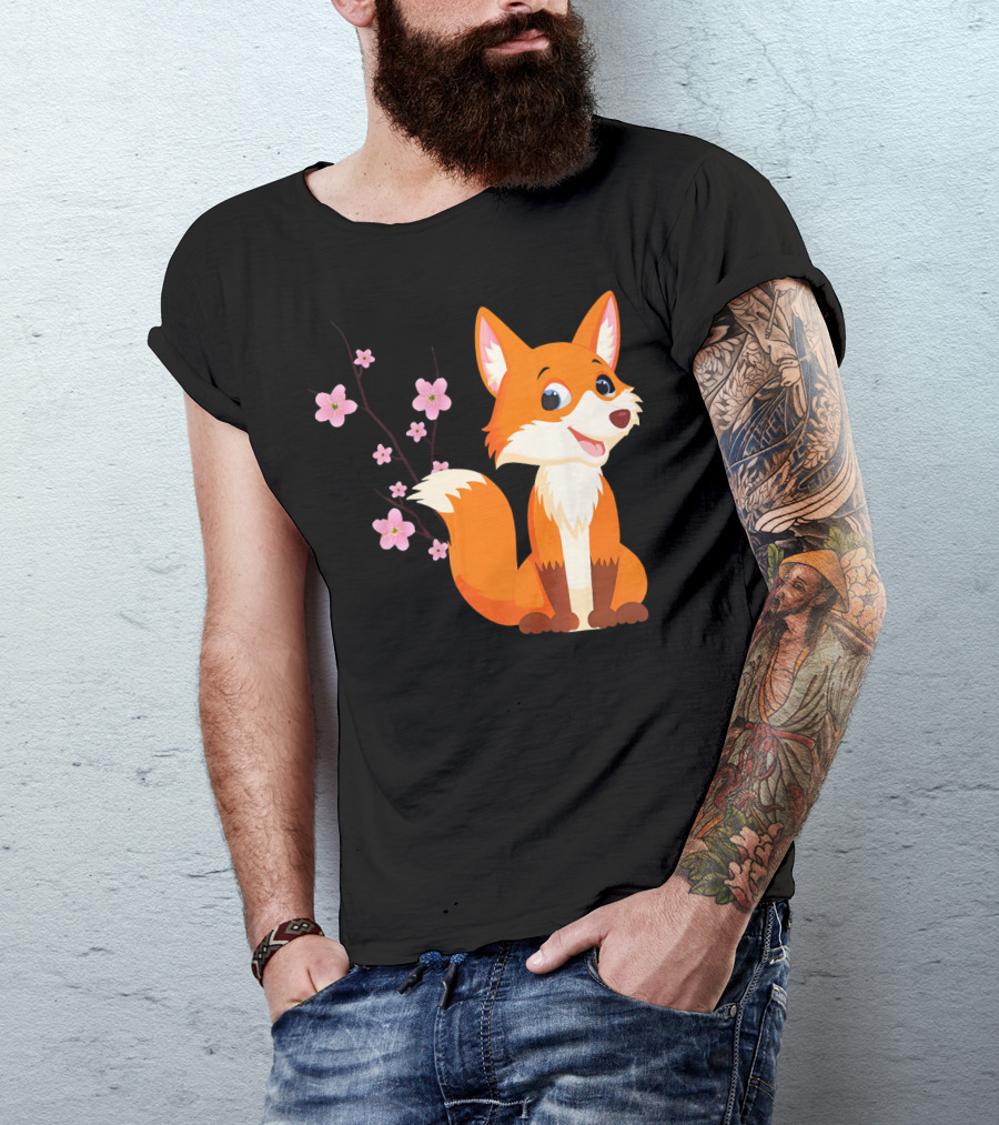 Vintage Fox Cherry Blossom Funny Japanese T-Shirt