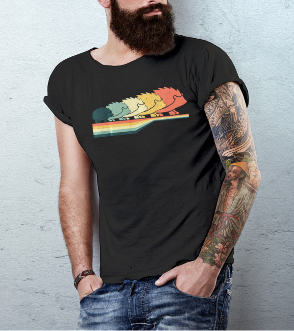 Vintage Retro Hedgehog Animal Lover Rainbow Zook T-Shirt