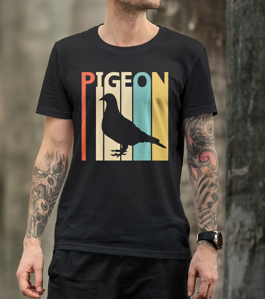 Vintage Wild Animal Pigeon Bird Silhouette Retro Stripes T-Shirt