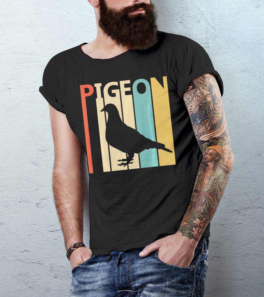 Vintage Wild Animal Pigeon Bird Silhouette Retro Stripes T-Shirt