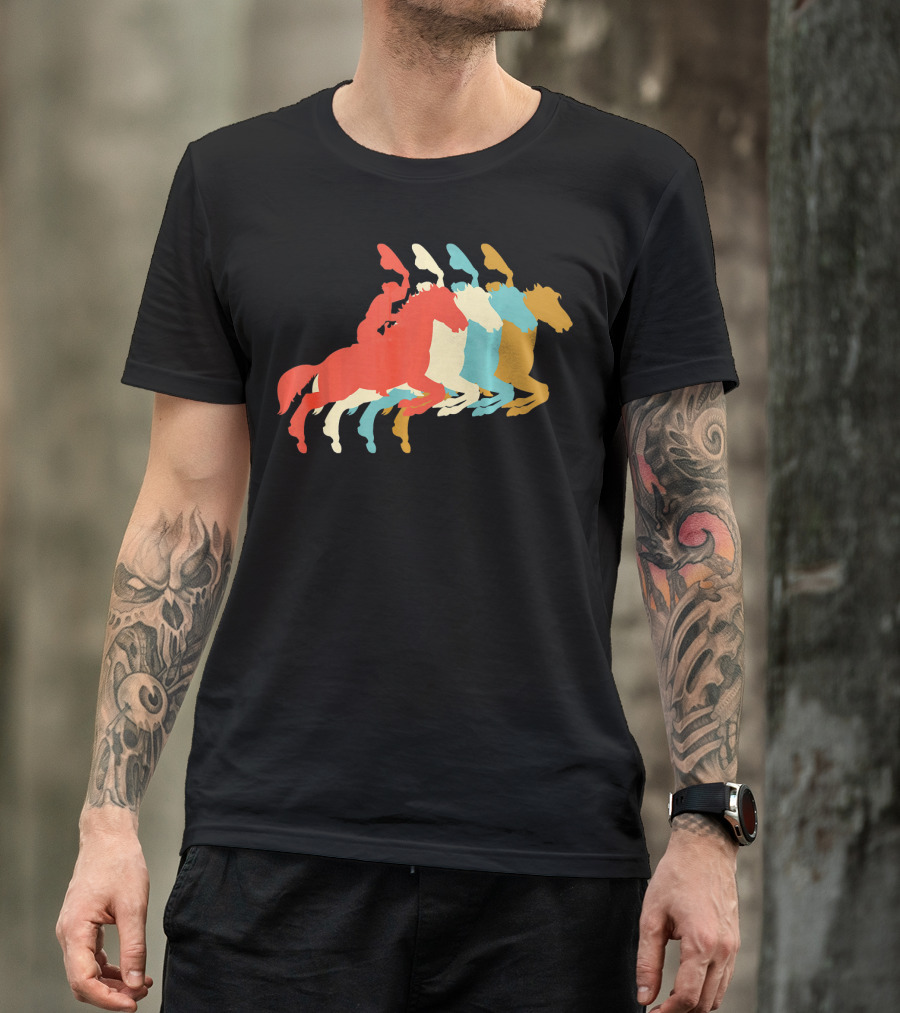 Vintage Love Horse Riding Colorful Equestrian T-Shirt