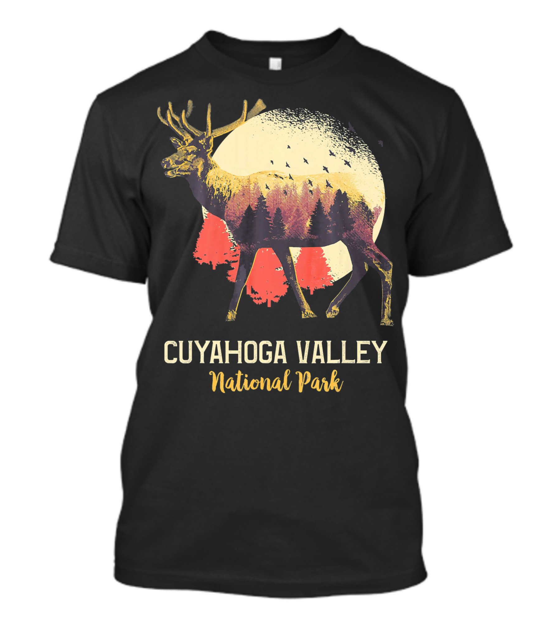 Cuyahoga Valley National Park Elk And Moonlit Forest Scene T-Shirt