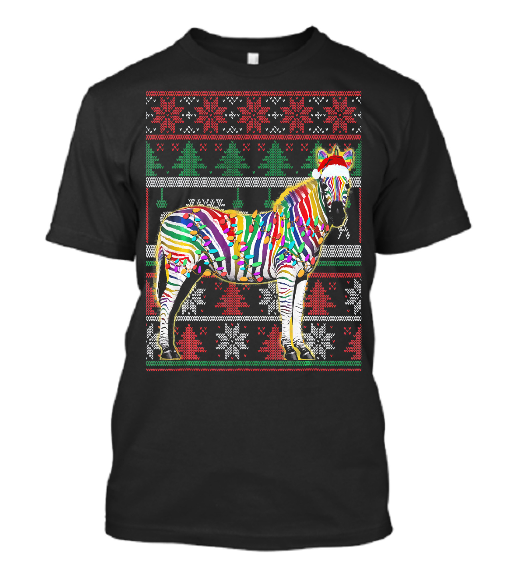 Cute Zebra Lover Festive Christmas Lights Ugly T-Shirt