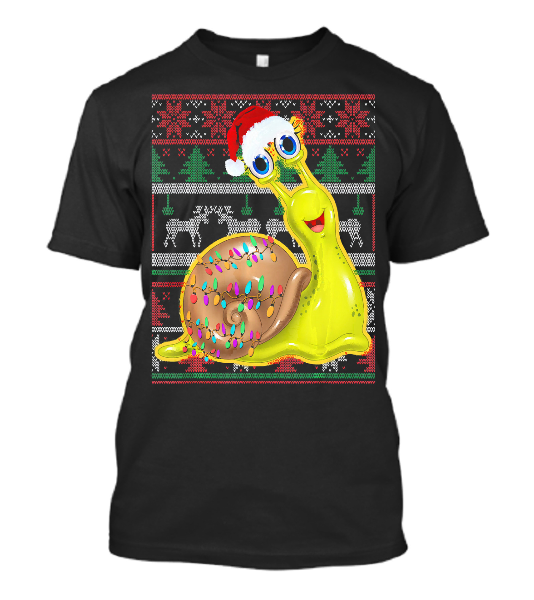 Cute Snail Lover Christmas Santa Hat Lights T-Shirt