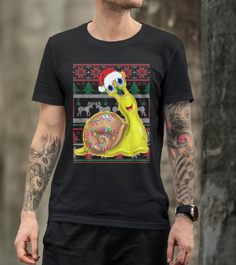 Cute Snail Lover Christmas Santa Hat Lights T-Shirt