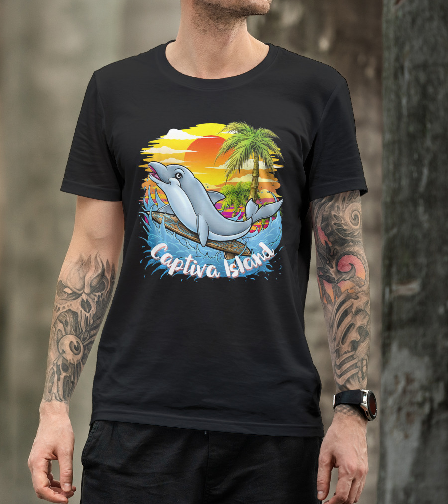Captiva Island Florida Spring Dolphin Palm Sunset Ocean Scene T-Shirt