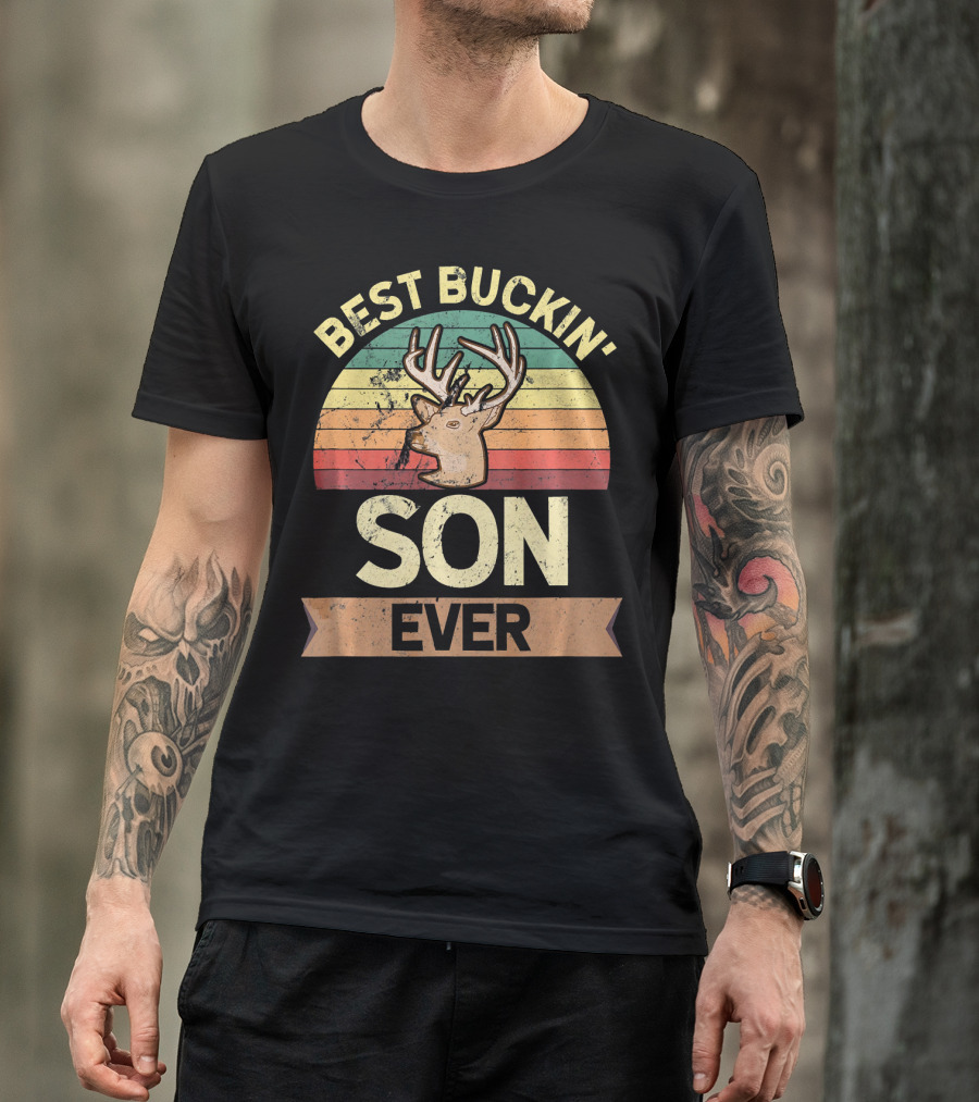 Best Buckin' Son Ever Deer Vintage Retro Sunset T-Shirt