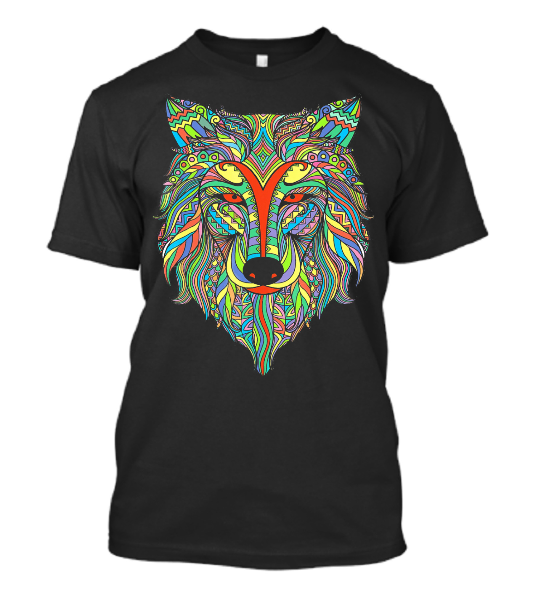 Colourful Wolf Vibrant Psychedelic Pattern In 5 Colours T-Shirt