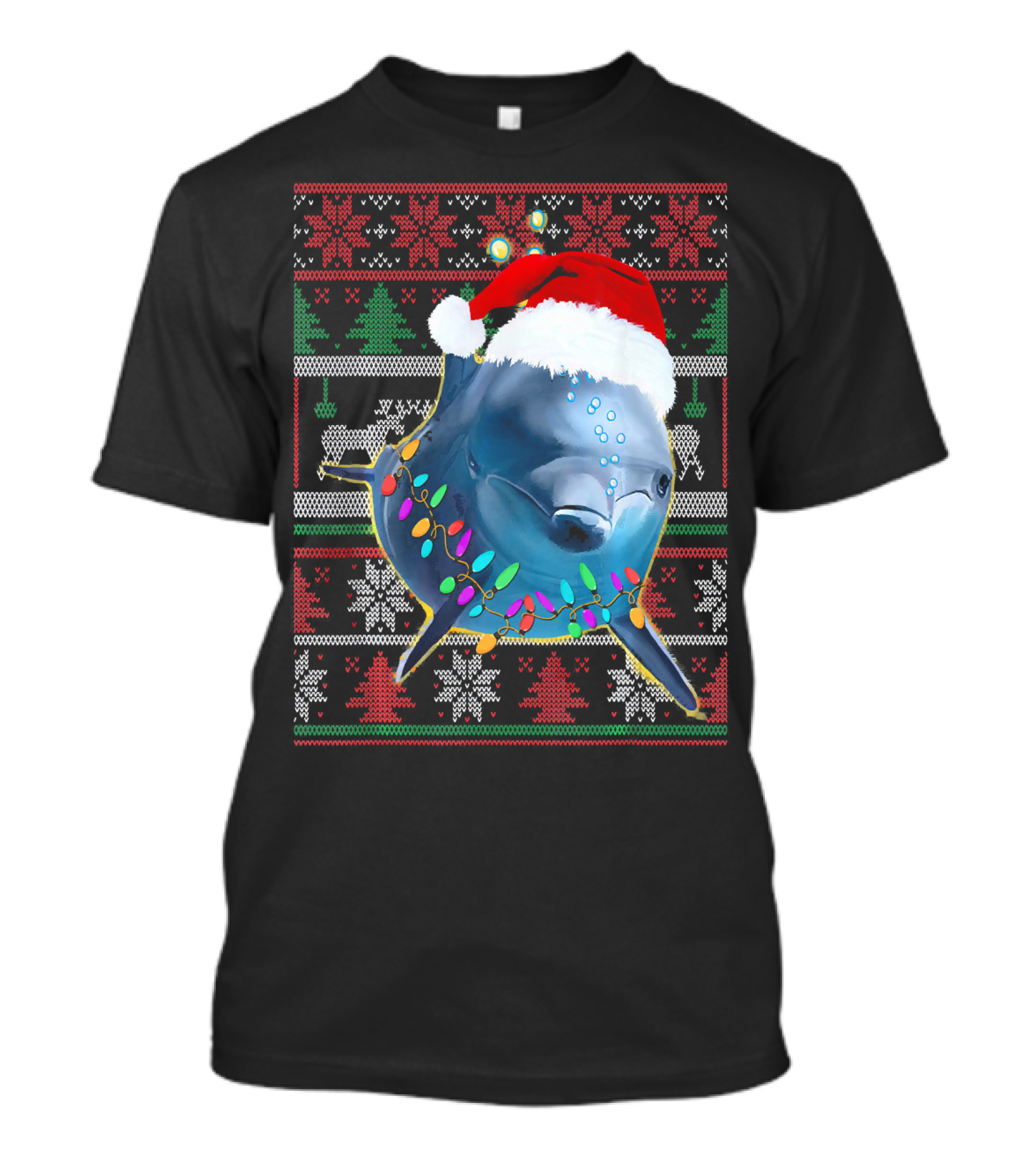 Cute Dolphin Lover Christmas Lights Santa Hat T-Shirt