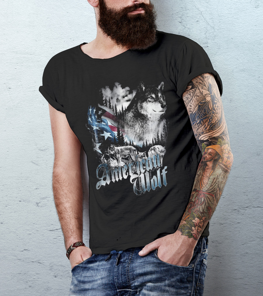 American Wolf Flag Stars And Stripes 4th Of July Distress T-Shirt
