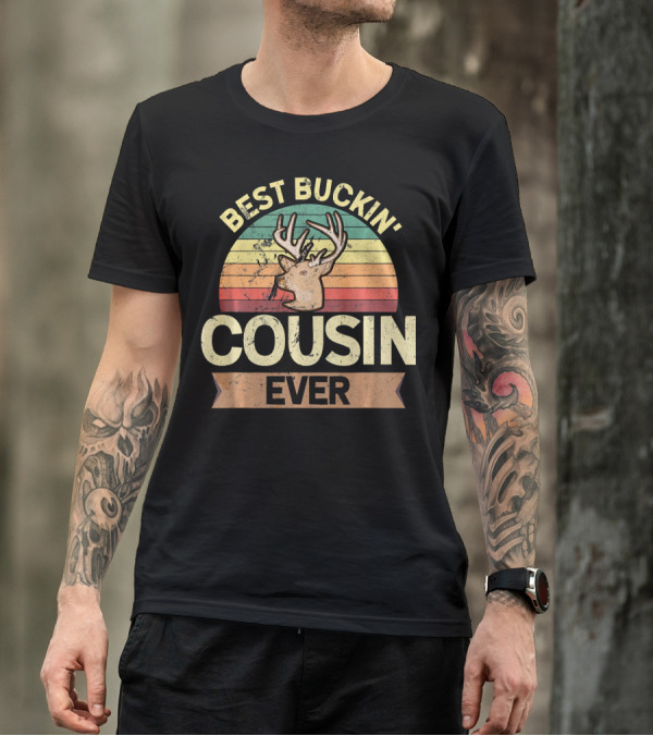 Best Buckin' Cousin Ever Deer Hunter Retro Sunset T-Shirt