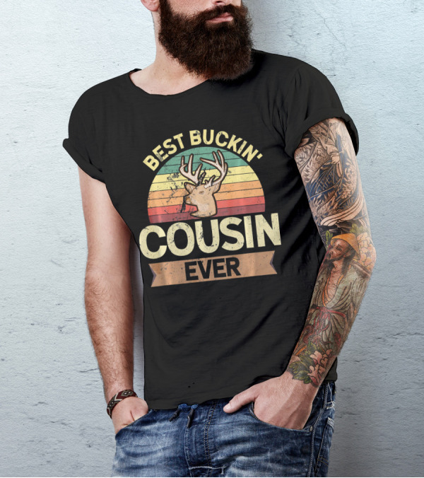Best Buckin' Cousin Ever Deer Hunter Retro Sunset T-Shirt