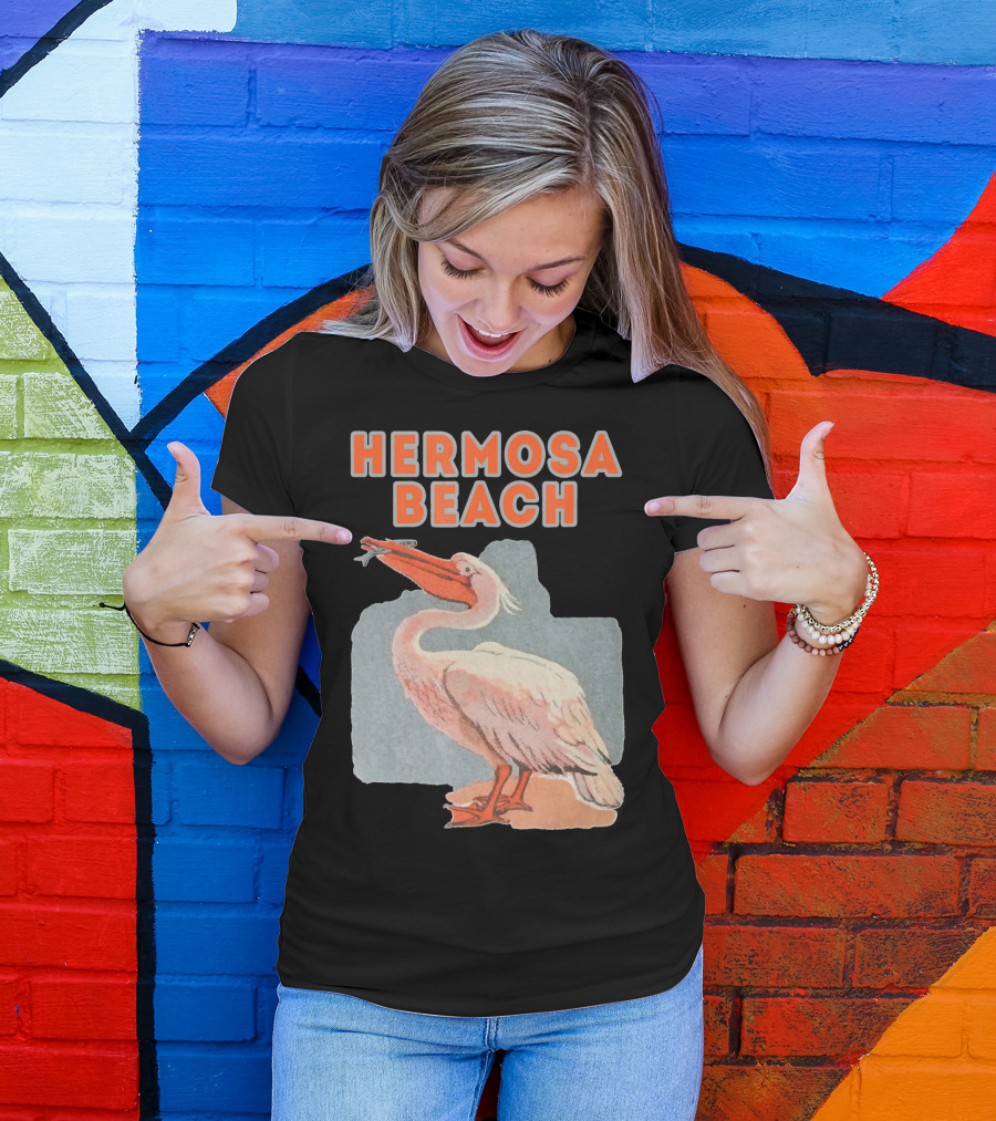 Hermosa Beach California Retro Pelican Holiday T-Shirt