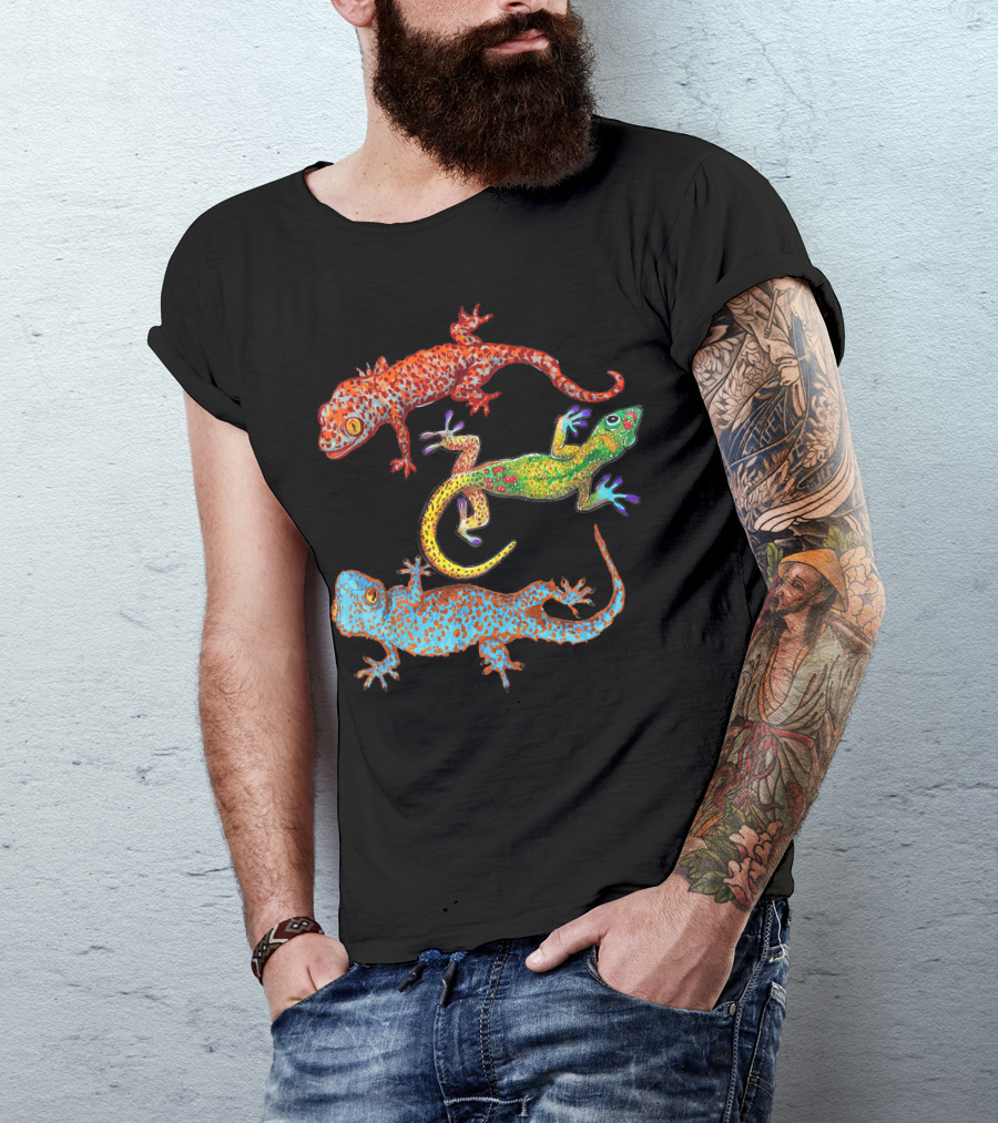 Colorful Vibrant Cute Gecko Trio T-Shirt