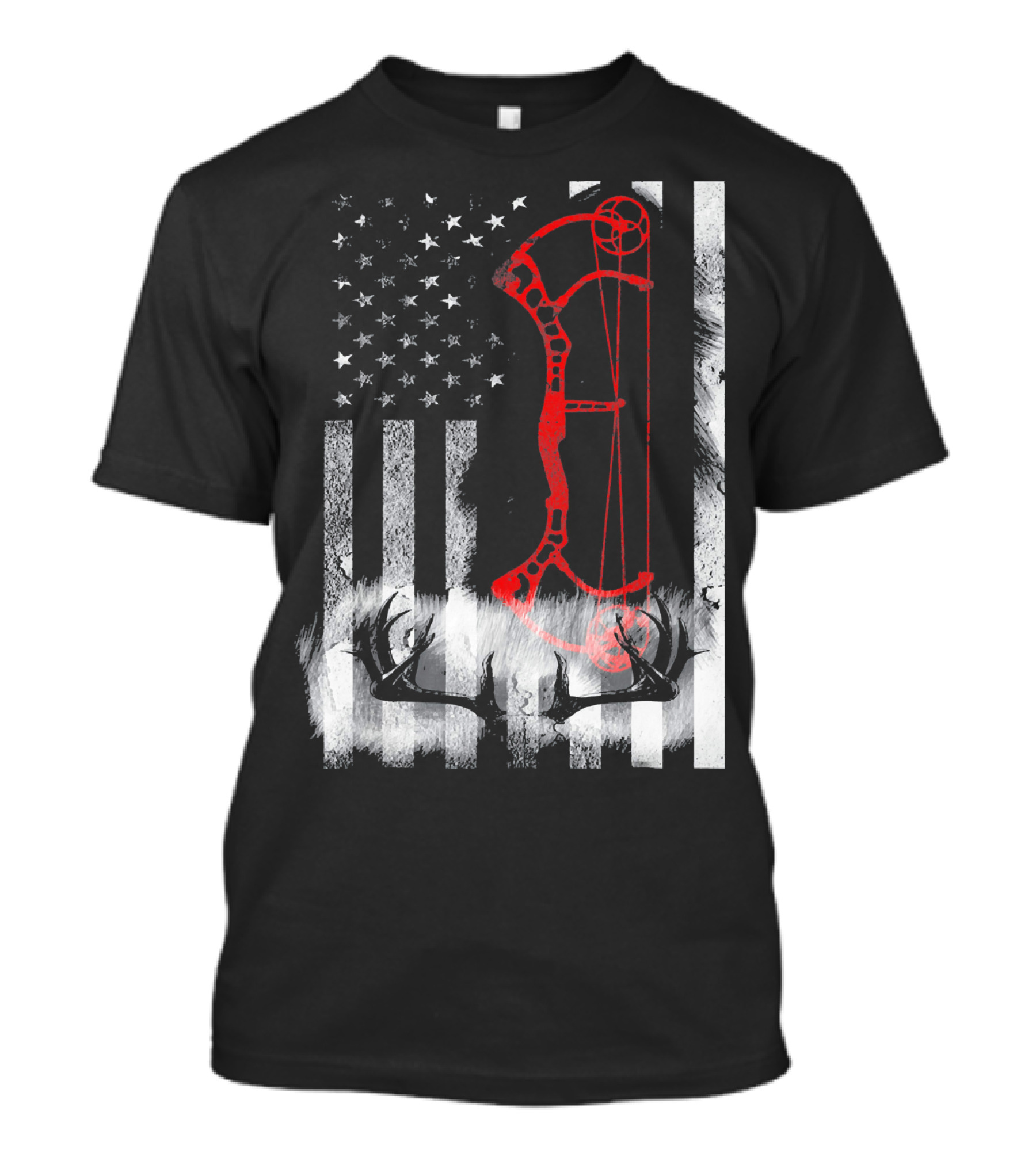 US Flag Deer Hunter Bow Hunting Antlers T-Shirt