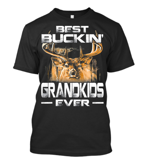 Best Buckin Grandkids Ever Deer Antlers Lightning Scene T-Shirt
