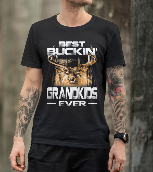 Best Buckin Grandkids Ever Deer Antlers Lightning Scene T-Shirt