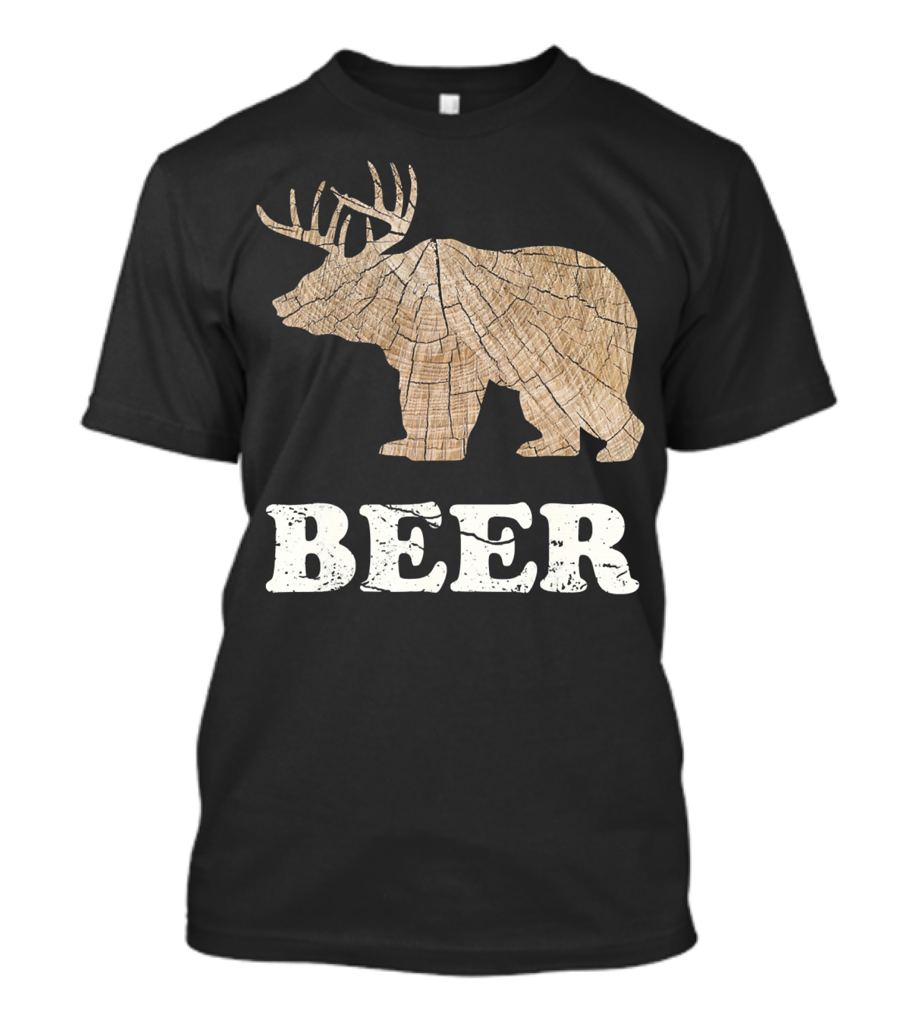 Bear Deer Antler BEER Wood Texture T-Shirt
