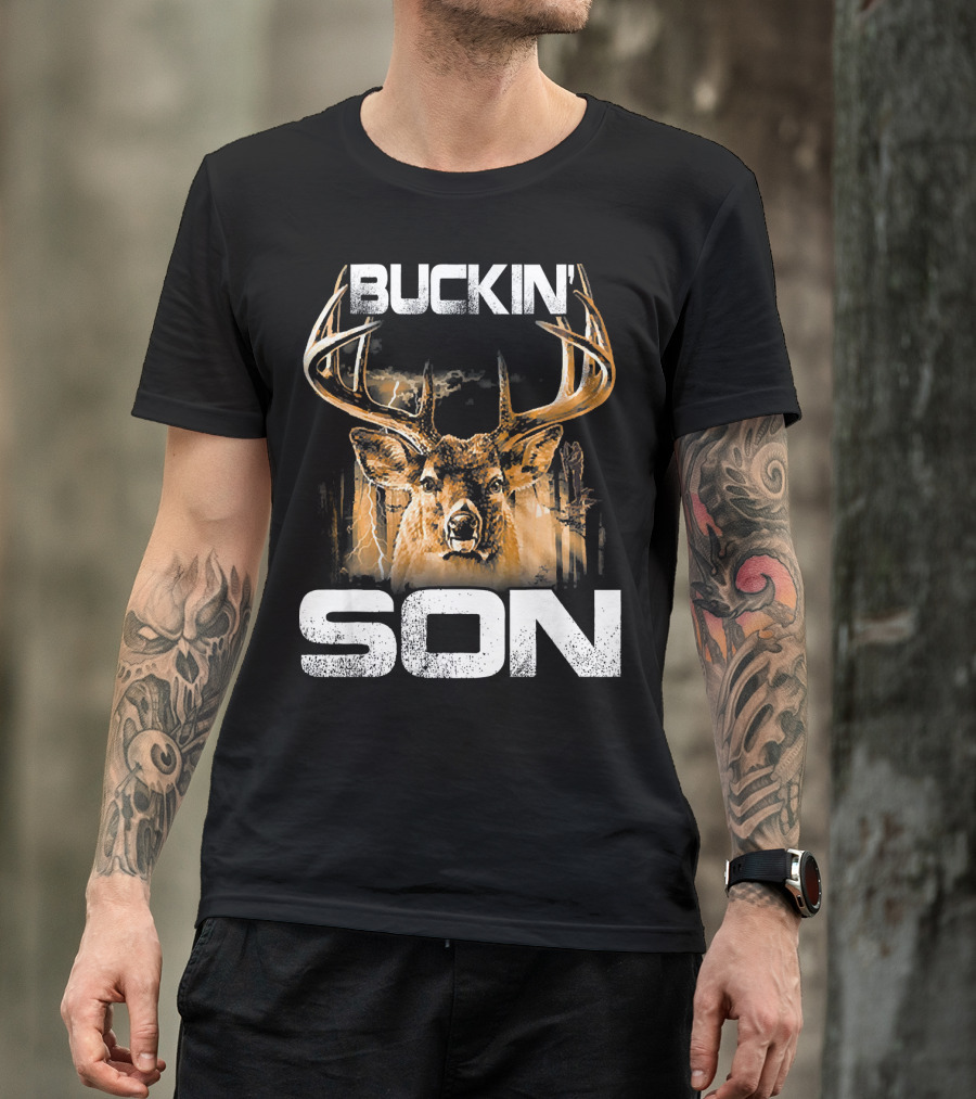 Buckin Son Deer Hunting Bucking Antlers Lightning T-Shirt