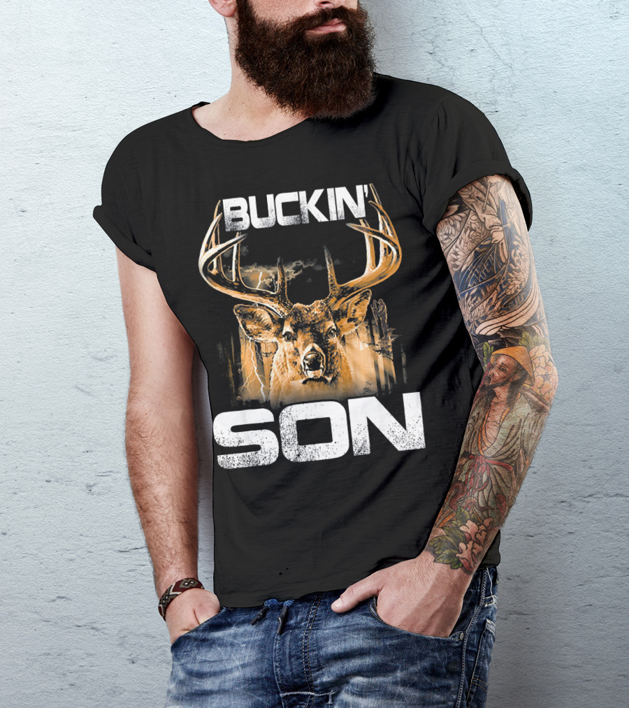 Buckin Son Deer Hunting Bucking Antlers Lightning T-Shirt