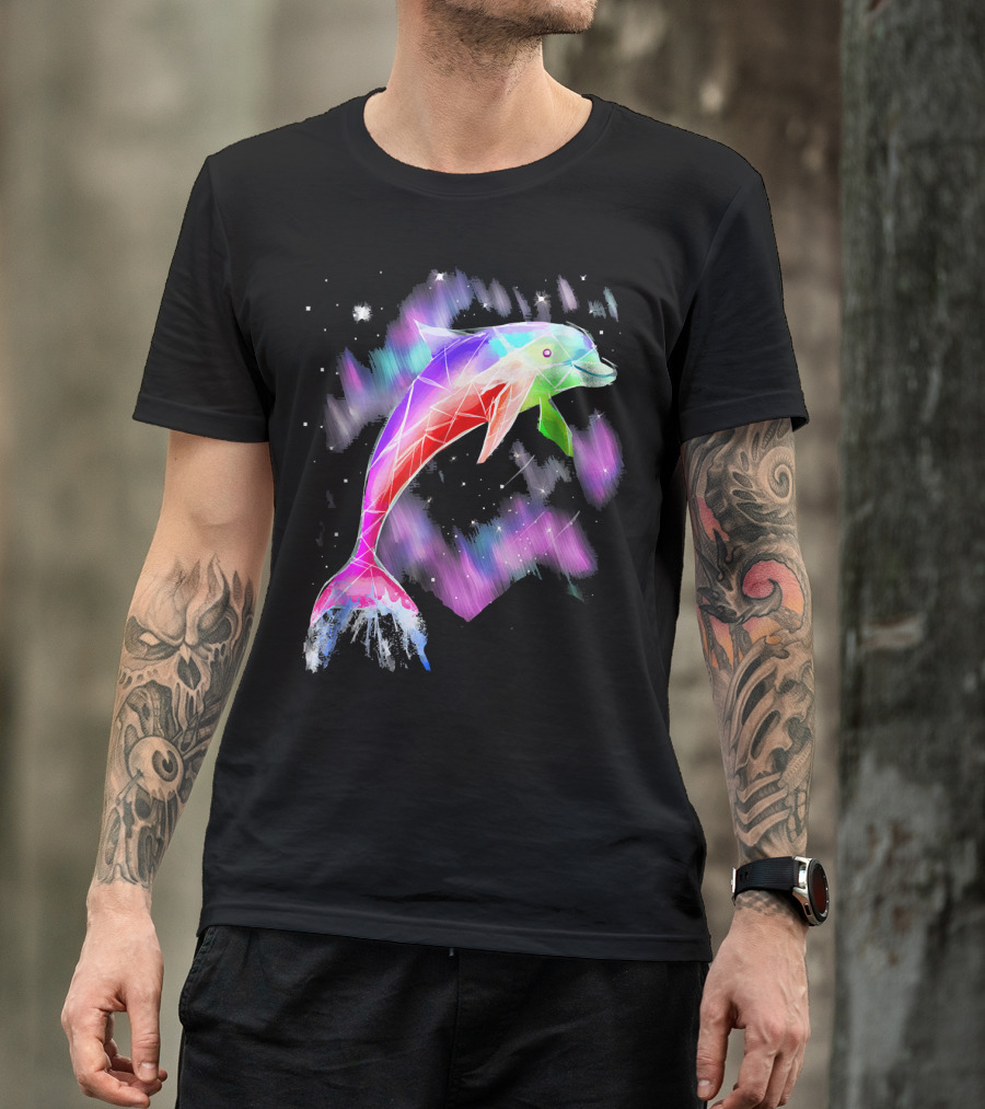 Colorful Pink Dolphin With Rainbow Ocean Gala T-Shirt