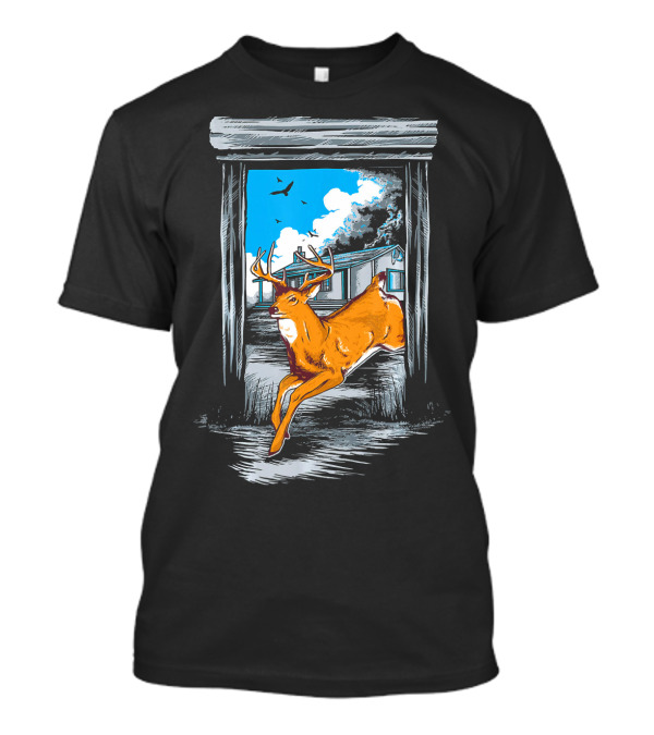Deer In Woodland Cabin Scenic Portal T-Shirt