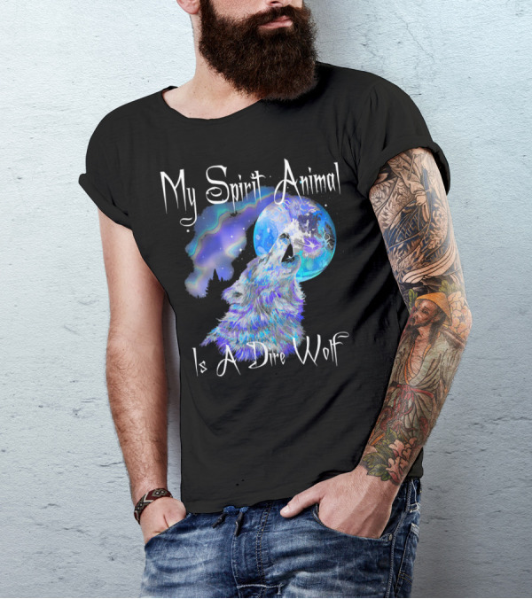 My Spirit Animal Is A Dire Wolf Howling At The Moon With Northern Lights T-Shirt