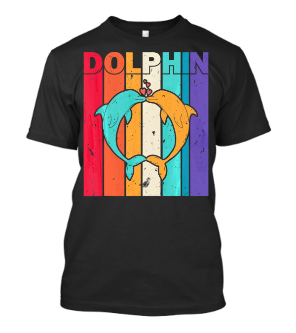 Dolphin Love Colorful Beach Stripes T-Shirt