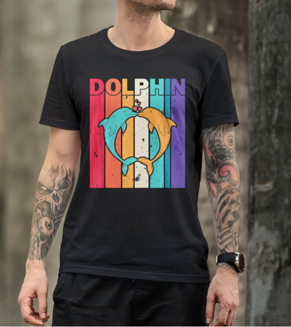 Dolphin Love Colorful Beach Stripes T-Shirt