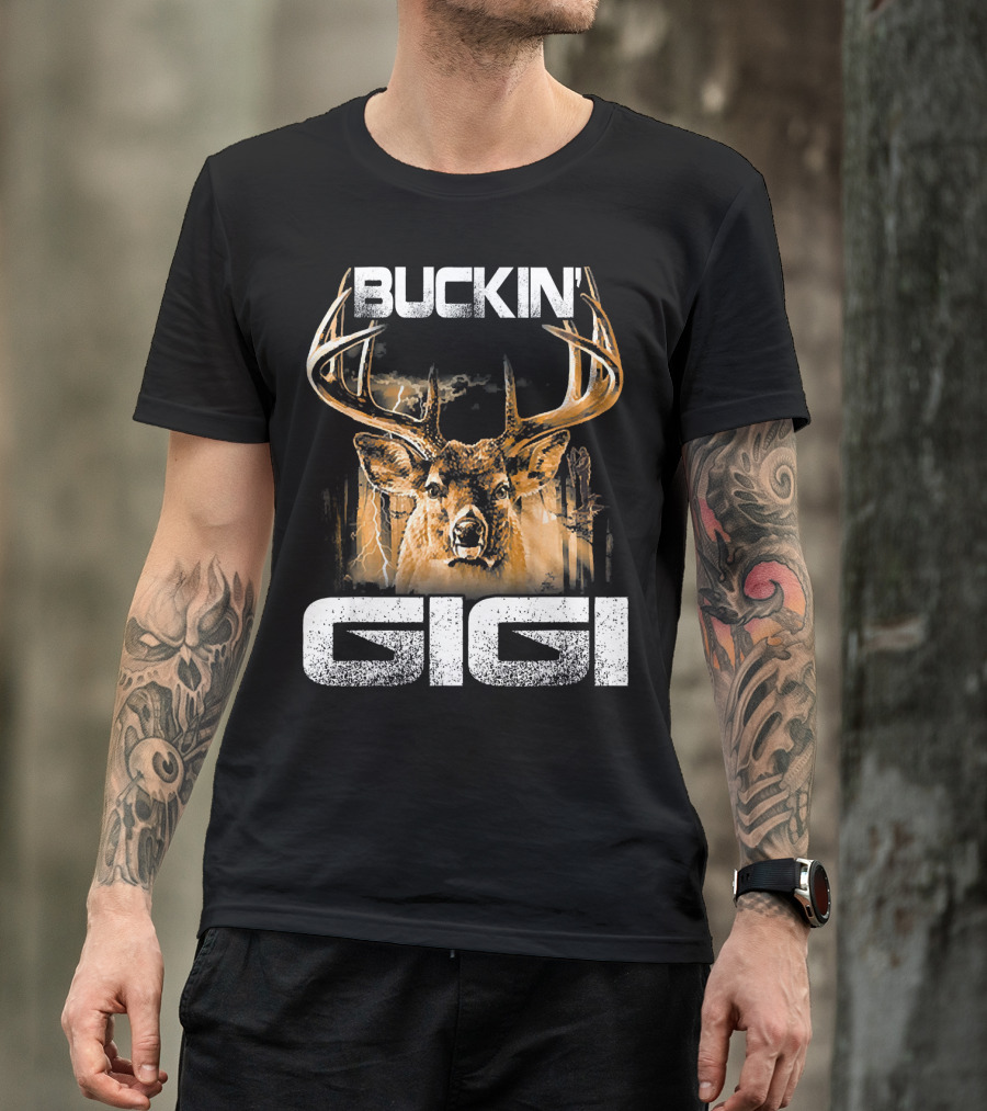Buckin Gigi Majestic Deer With Antlers In Lightning Storm T-Shirt