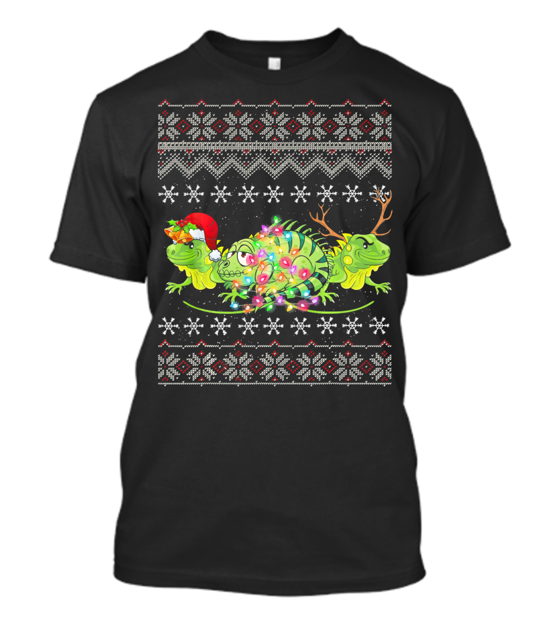 Christmas Three Iguana Cute Love Festive Snowflake Lights T-Shirt
