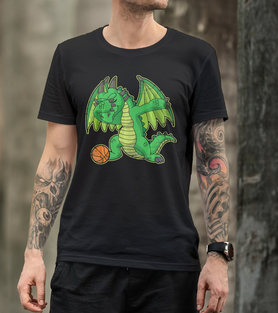 Dabbing Green Dragon With Basketball Ball T-Shirt