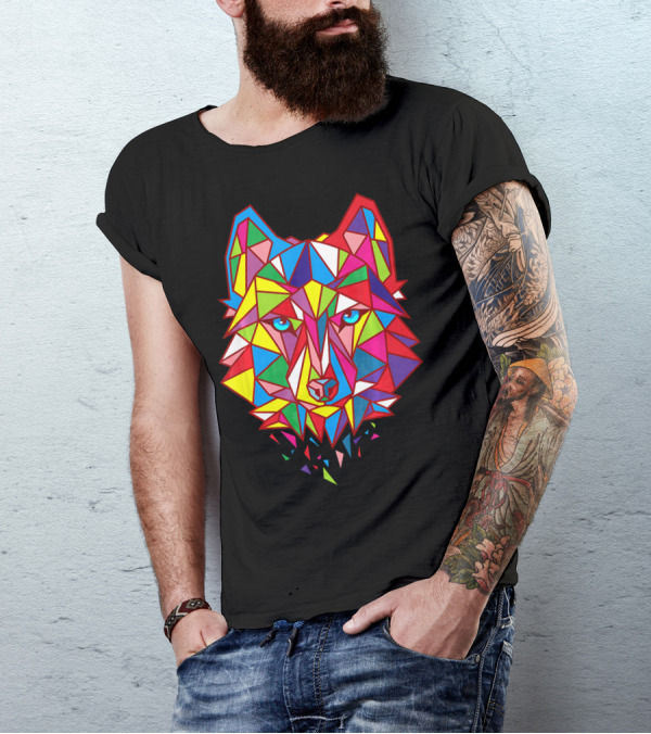 Bad Color Wolf Geometrical Polygonal T-Shirt