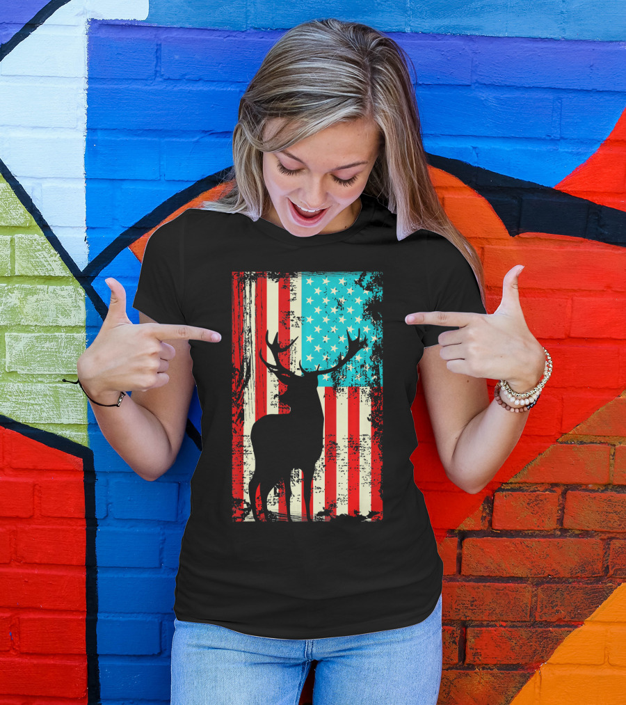 American Patriotic Deer Silhouette T-Shirt
