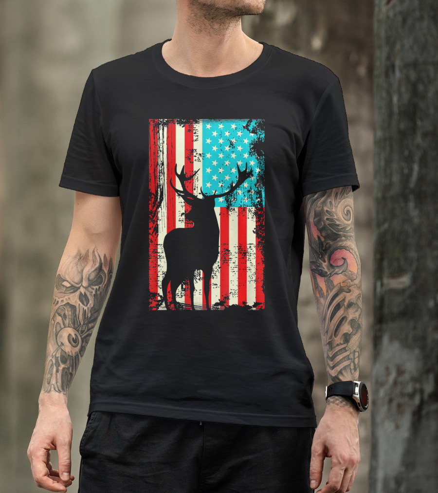 American Patriotic Deer Silhouette T-Shirt