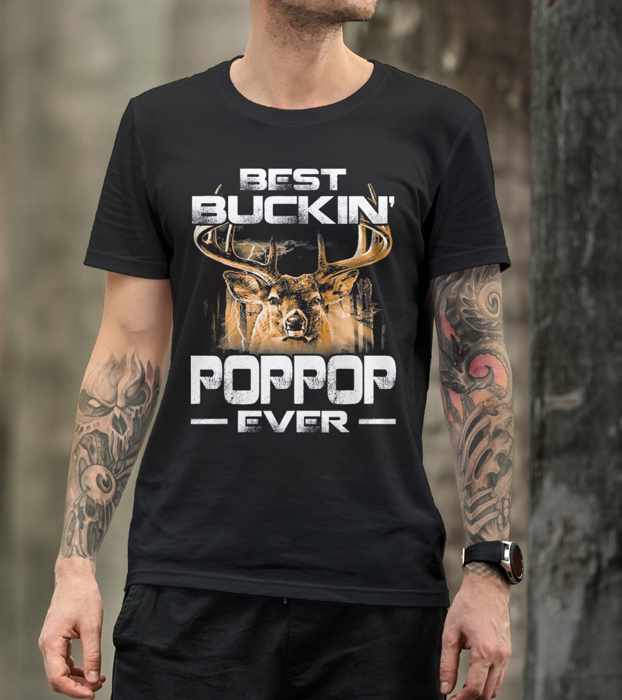 Best Buckin' Poppop Ever Deer Hunter Lightning Antlers T-Shirt