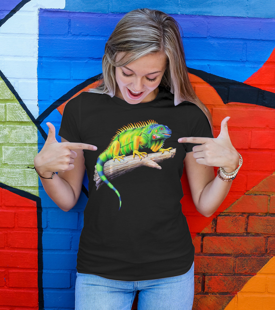 Vibrant Multicolored Iguana On Log T-Shirt