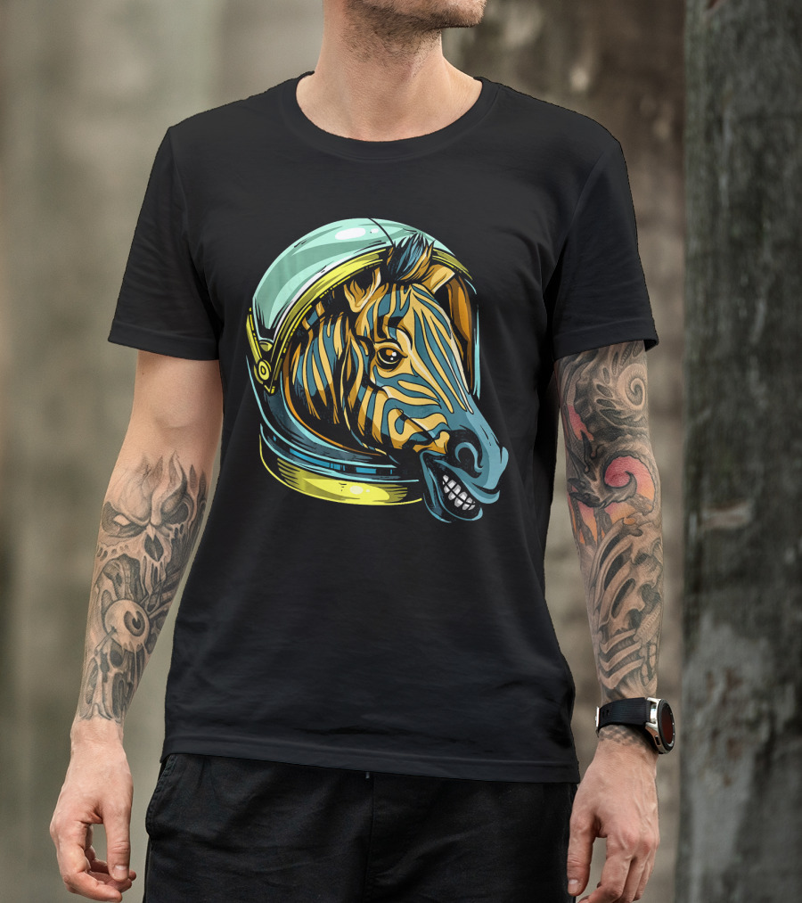 Crazy Space Zebra Astronaut Helmet Headshot T-Shirt