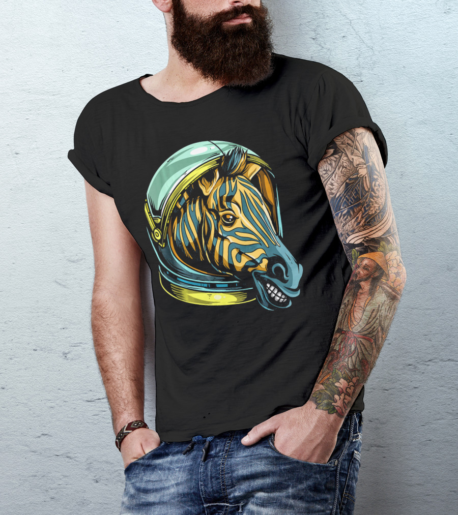 Crazy Space Zebra Astronaut Helmet Headshot T-Shirt