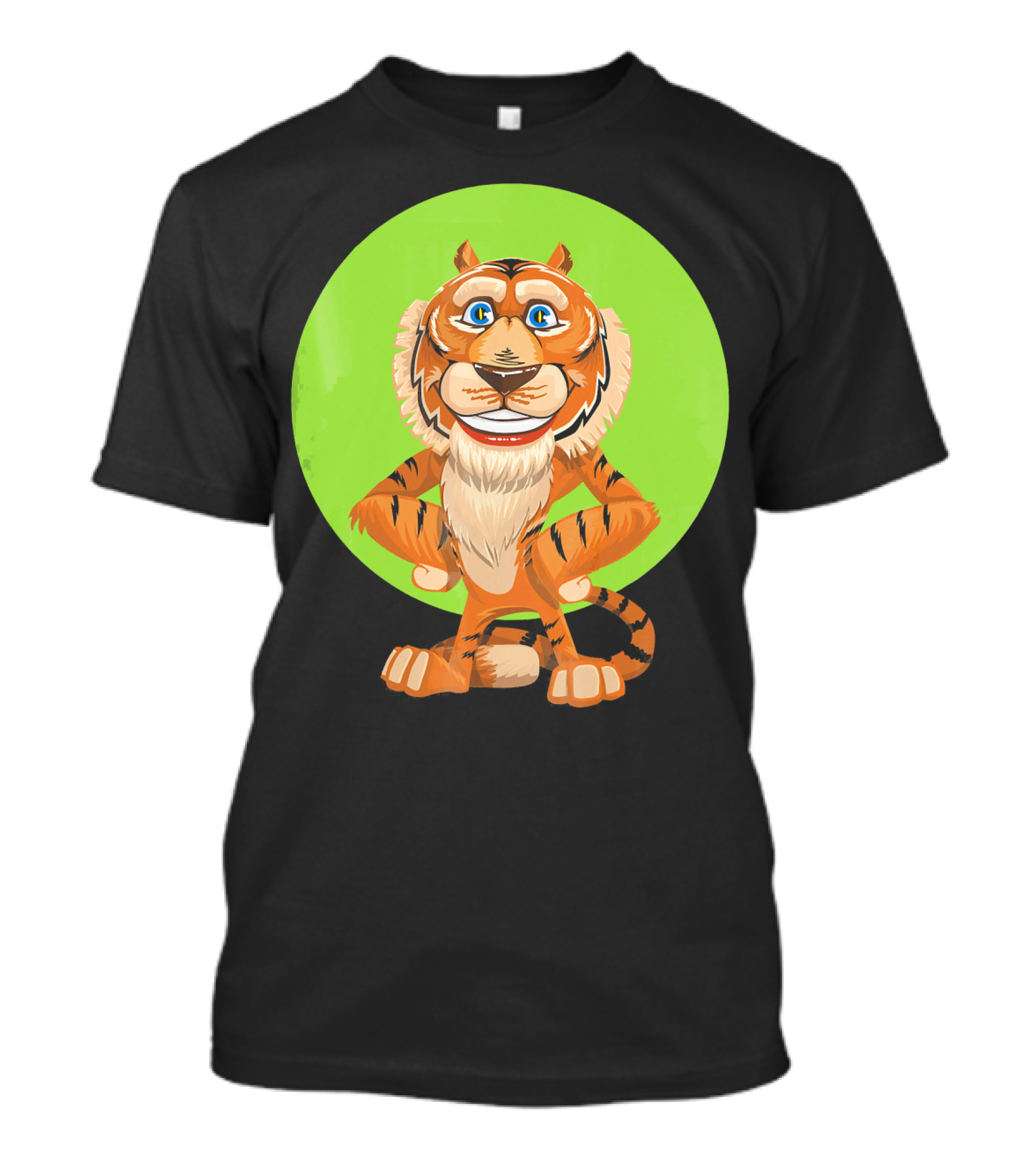 Smiling Tiger With Bright Green Background T-Shirt