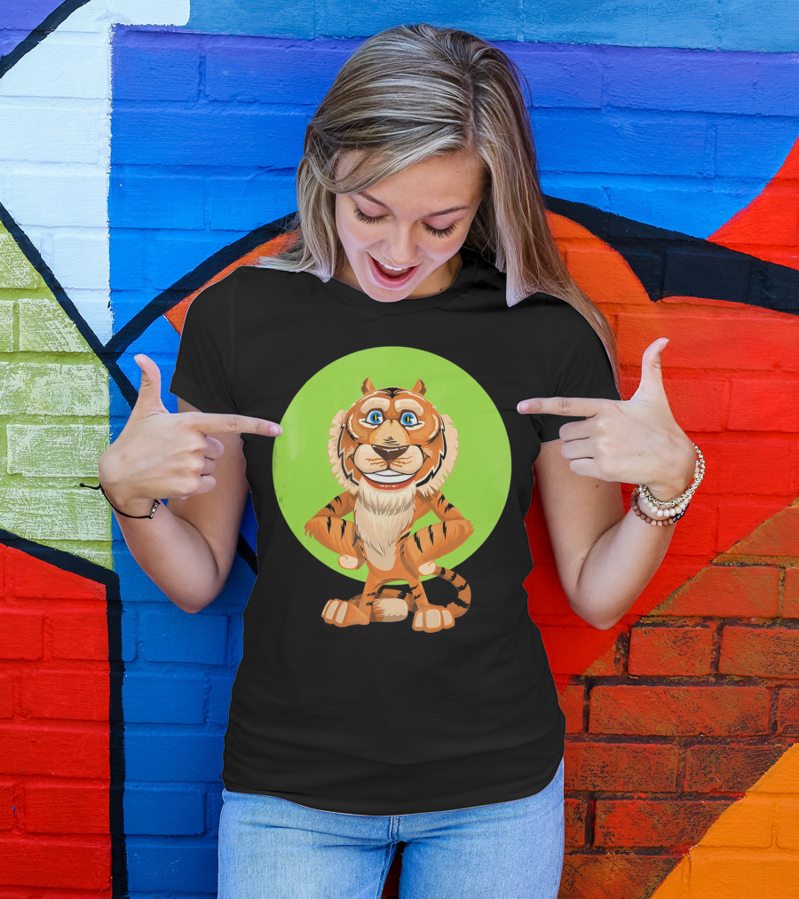 Smiling Tiger With Bright Green Background T-Shirt