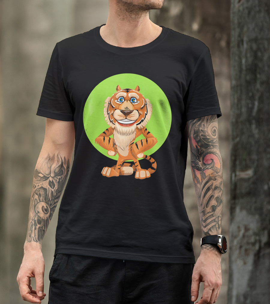 Smiling Tiger With Bright Green Background T-Shirt